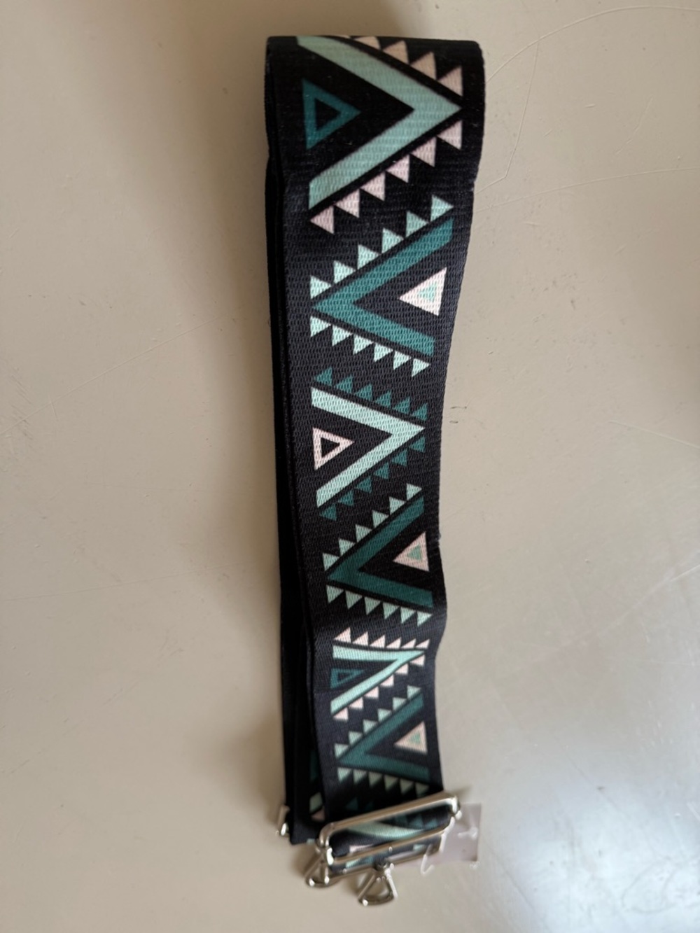 NWT Adjustable Purse Strap with Teal & Black Geometric Pattern